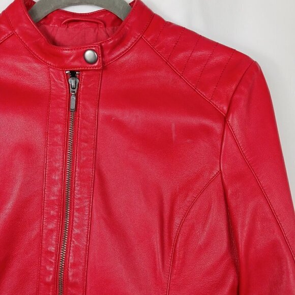 CORBANI Lambskin Moto Jacket Womens red size S genuine leather full zip - Picture 3 of 6